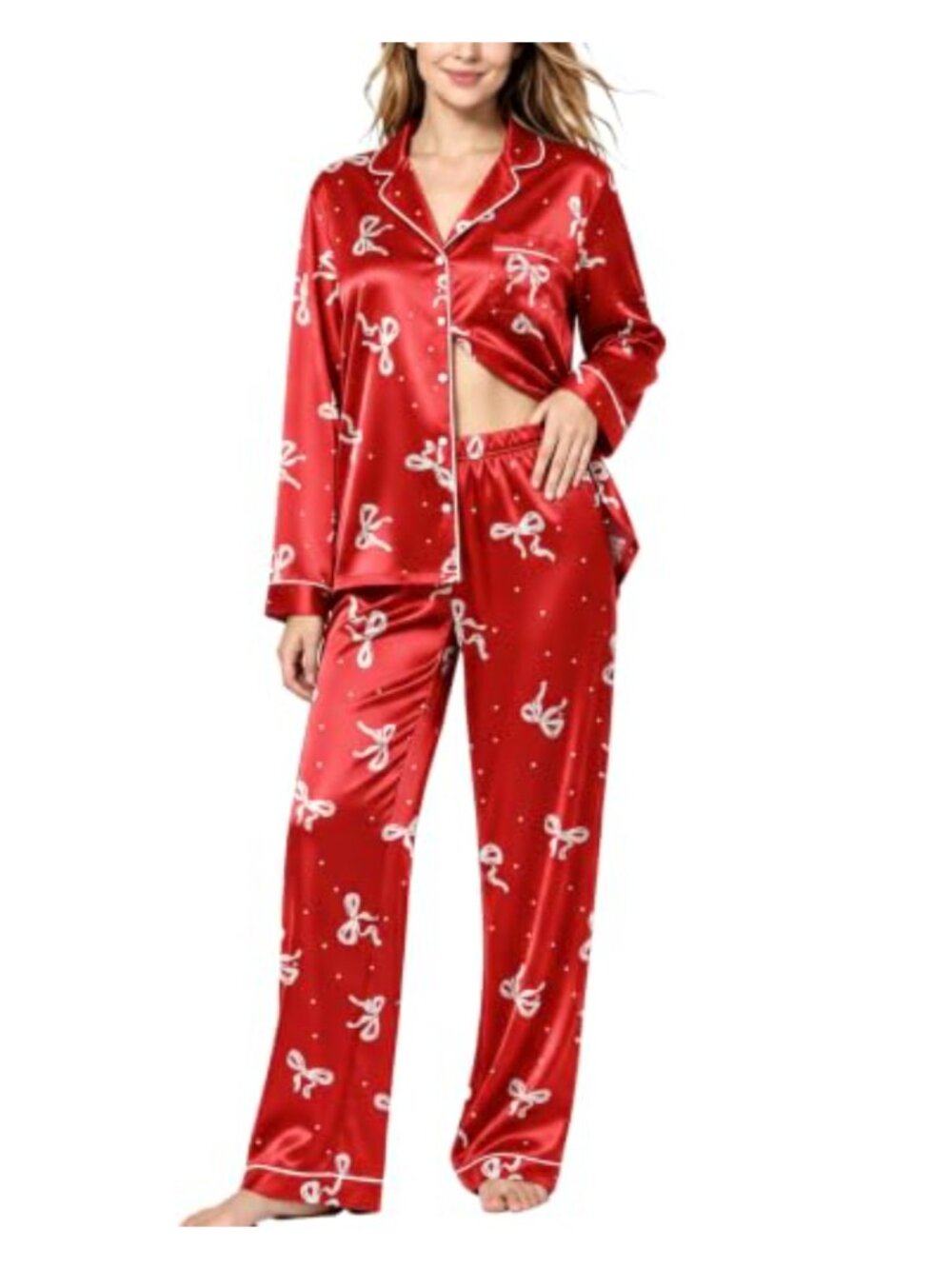 Women's Satin Silk Pajama Set Long Sleeve Button Down Lounge PJs 2 Piece